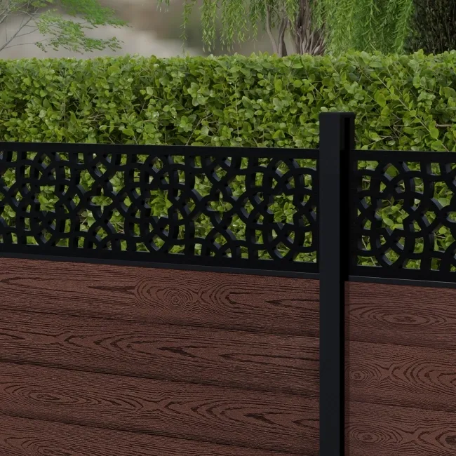 LuxeLine Composite Fence Panel Walnut 3ft High - Moroccan Decorative Screen with Aluminium Post
