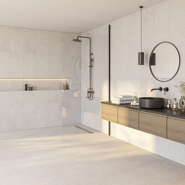 Fargo Grey Matt Stone Effect Anti-Slip Wall and Floor Tiles 600x600