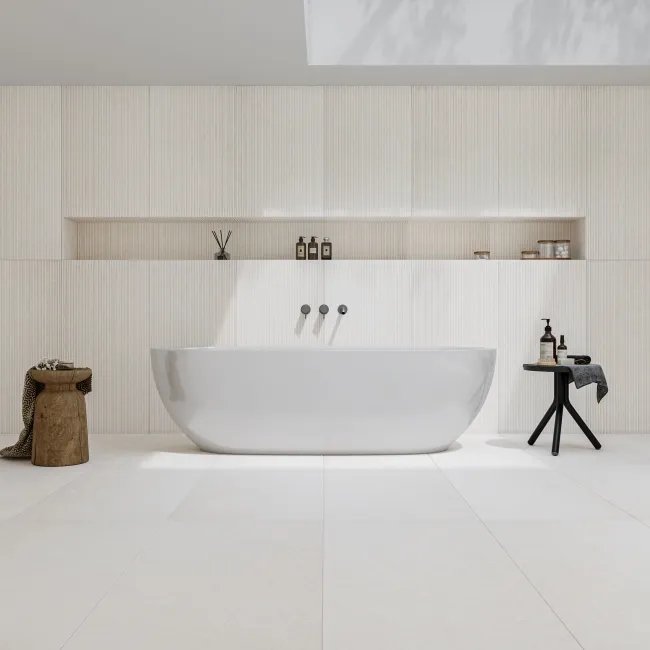 Fargo White Matt Stone Effect Anti-Slip Wall and Floor Tiles 1200x600