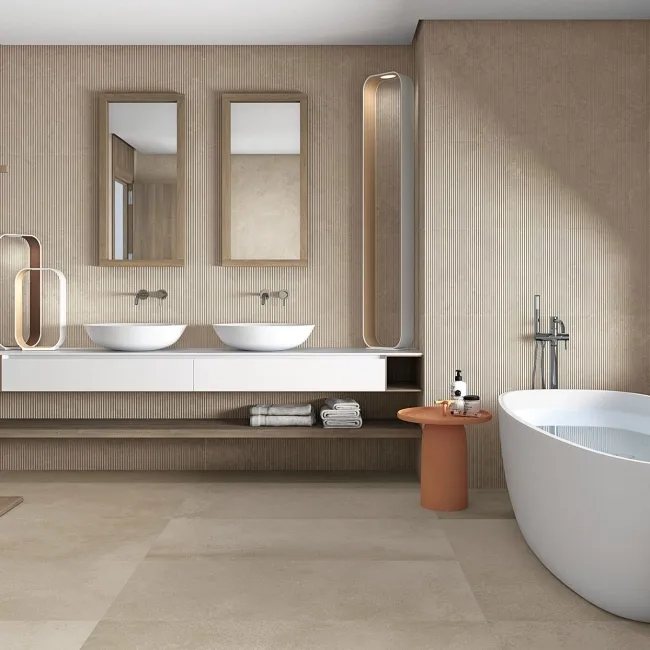 Yuri® Cream 90% Recycled Matt Porcelain Tiles 587x1175