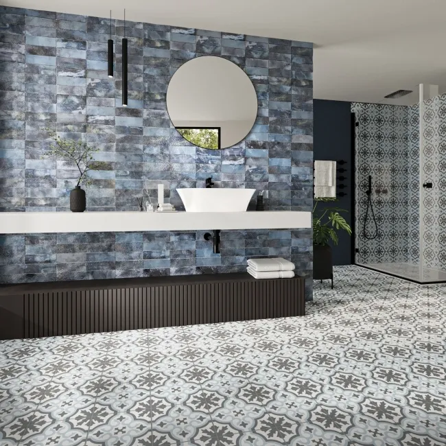 Zara Blue Porcelain Matt Patterned Floor Tiles