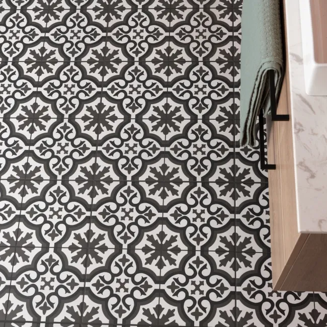 Zara Dark Grey Porcelain Matt Patterned Floor Tiles
